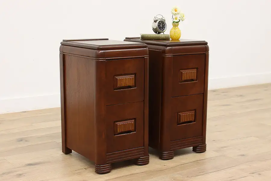 Main image of Pair of Art Deco Vintage Walnut Nightstands, End or Side Tables