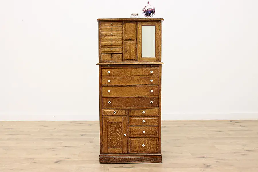 Main image of Victorian Oak Antique Dental Cabinet, Jewelry, or Dentist Collector Chest