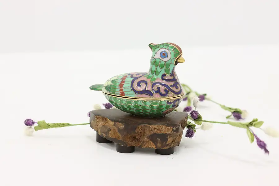 Main image of Chinese Cloisonne Traditional Vintage Inlaid Enamel Quail on Stand