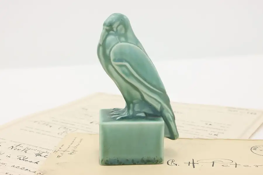 Main image of Art Deco Vintage Egyptian Ibis Teal Ceramic Bird Sculpture, Rookwood