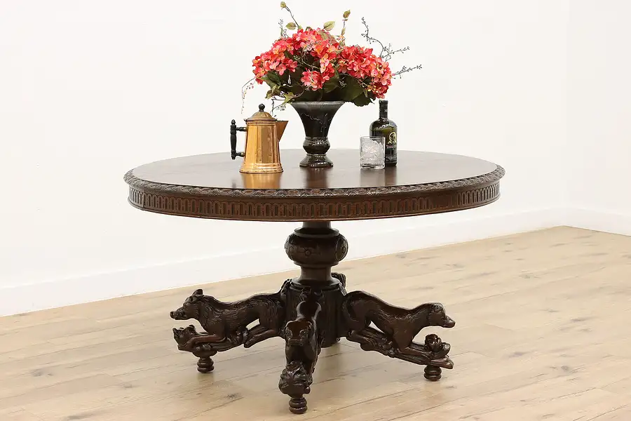 Main image of Black Forest Antique Oak Dining, Hall or Breakfast Table, Hunt Sculptures