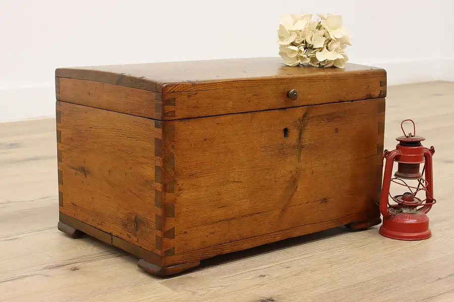 Main image of Farmhouse Antique 1840s Small Child Size Pine Immigrant Chest or Trunk