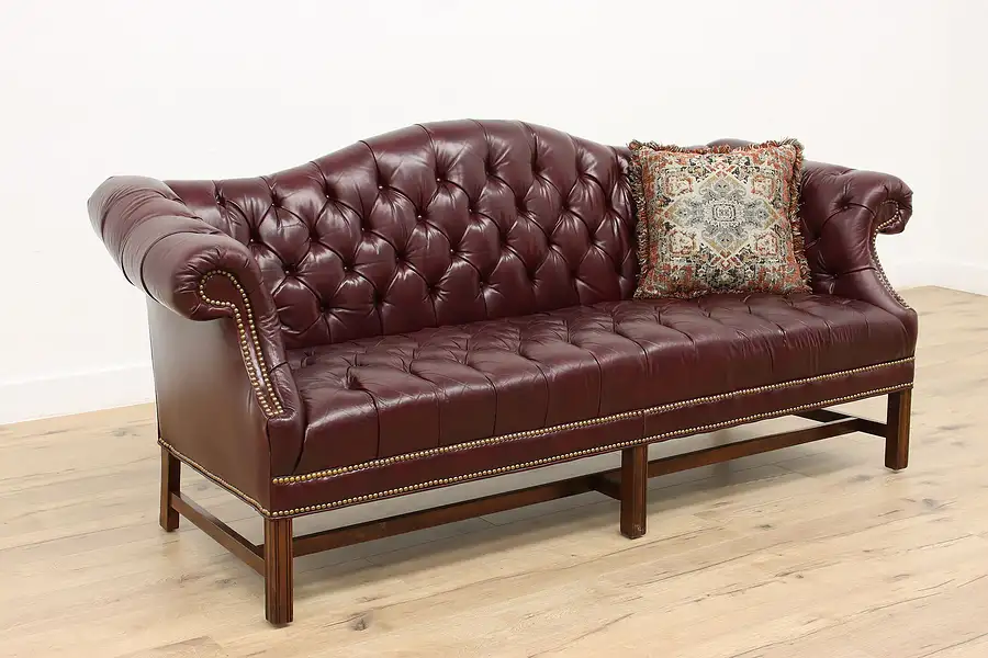 Main image of Traditional Chesterfield Tufted Camel Back Leather Vintage Sofa