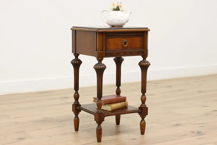 Main image of French Design Antique Carved Walnut Nightstand, End or Side Table, Kiel