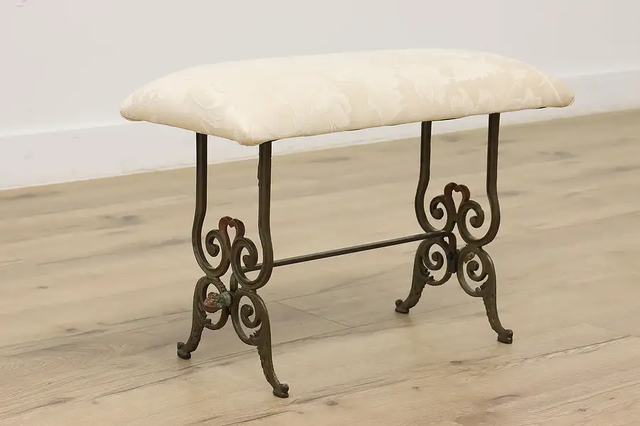 Main image of Cast Iron Antique Painted Footstool or Hall Bench, New Upholstery