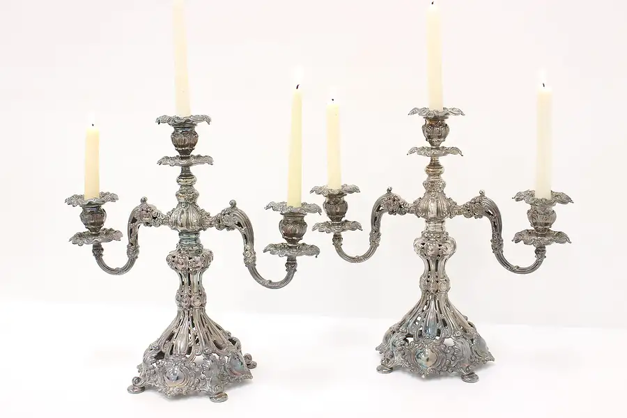 Main image of Pair of Antique Victorian Silverplate Triple Candelabra, Reed & Barton