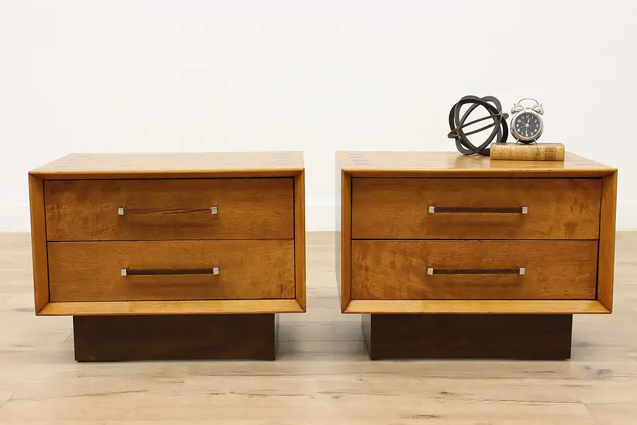 Main image of Pair of Midcentury Modern Vintage Walnut Nightstands, End Tables, Lane