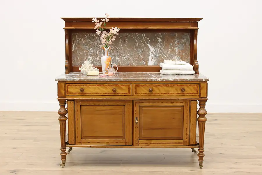 Main image of English Victorian Antique Marble Top Washstand, Bar or Server