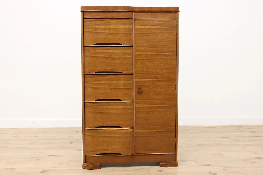 Main image of Art Deco Vintage Walnut Chifferobe, Armoire or Cedar Closet