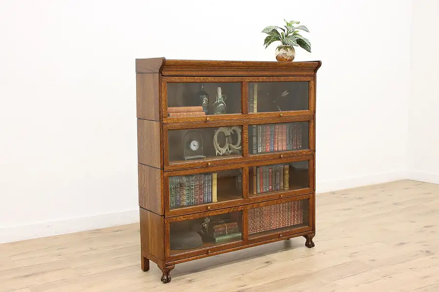 Main image of Quarter Sawn Oak Antique Double Wide 4 Stack Bookcase, Display Cabinet