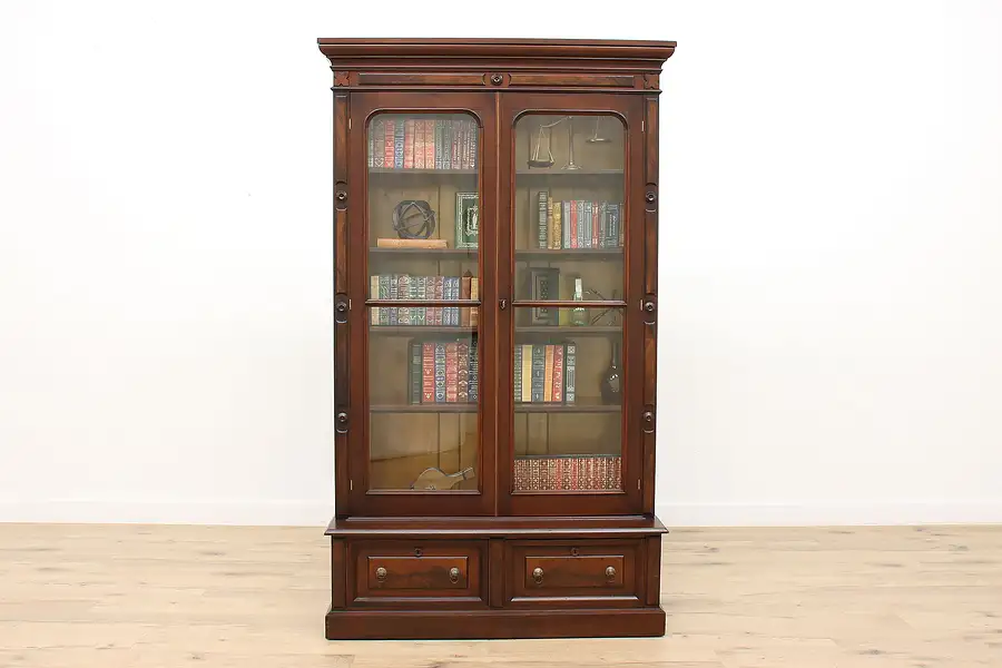 Main image of Victorian Eastlake Antique Carved Walnut Office or Library Bookcase