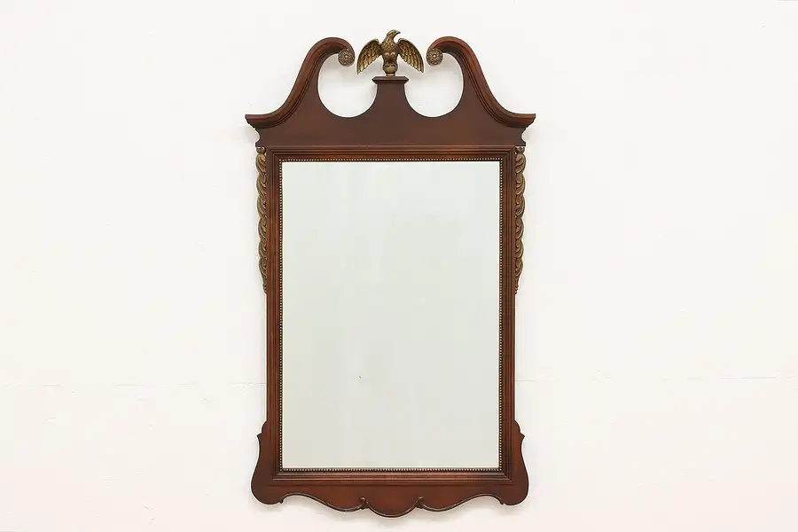 Main image of Georgian Federal Vintage Carved Mahogany Wall Mirror, Carved Eagle