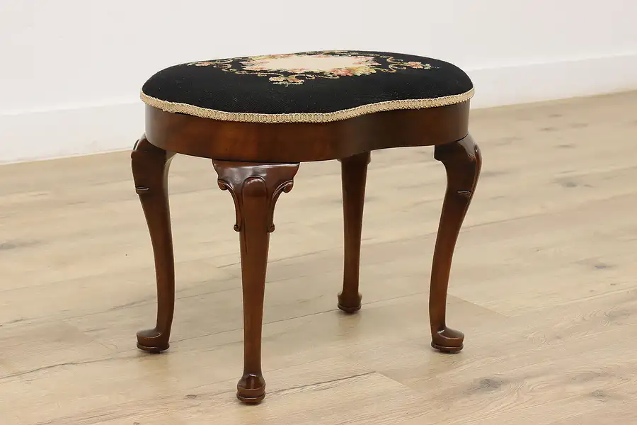 Main image of Georgian Design Vintage Mahogany Oval Footstool, Needlepoint, Southwood