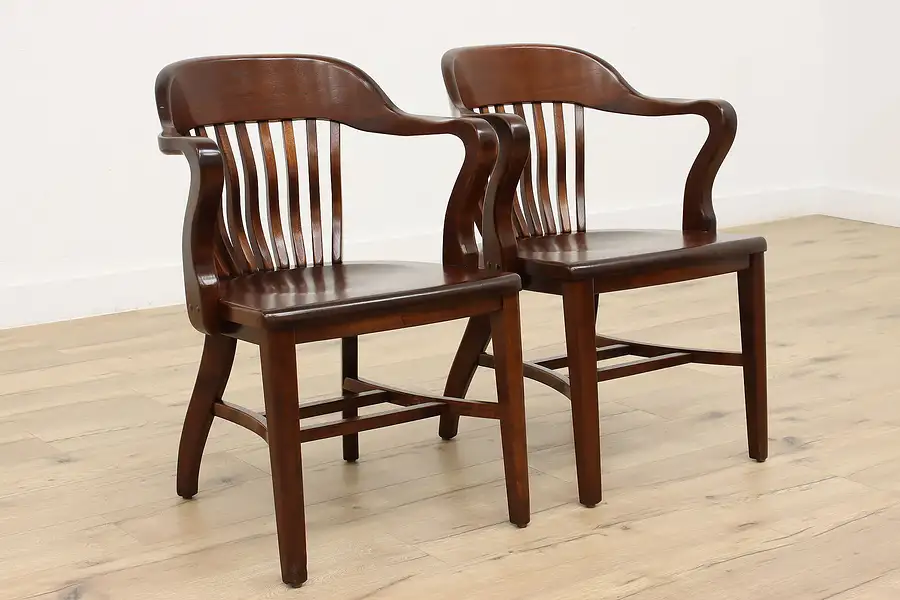 Main image of Pair of Traditional Vintage Walnut Office, Banker, Library or Desk Chairs