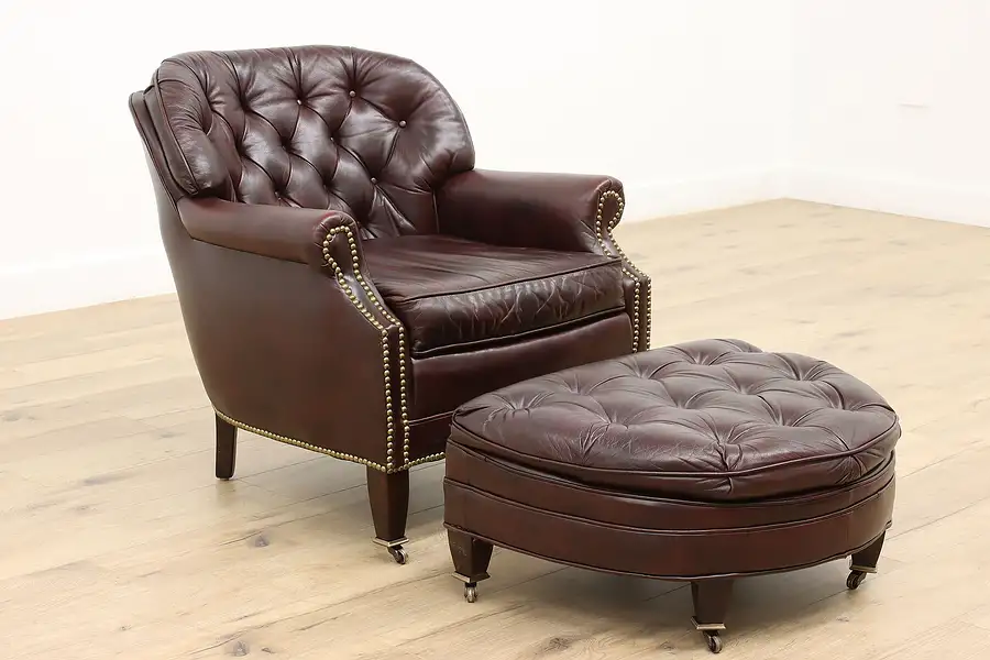 Main image of Georgian Design Vintage Tufted Leather Chair & Ottoman, Kenyon Home