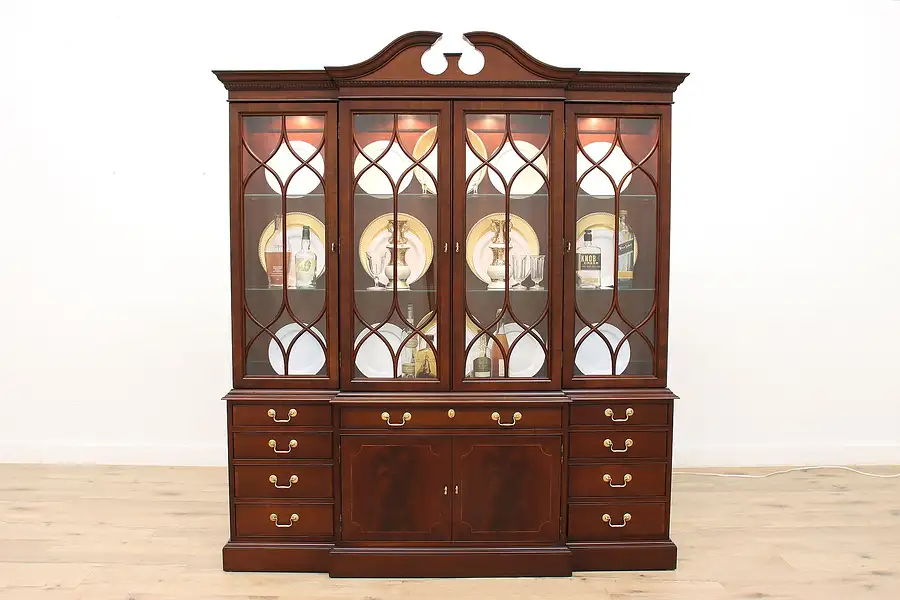 Main image of Georgian Vintage Mahogany Breakfront Bookcase or China Cabinet, Hickory