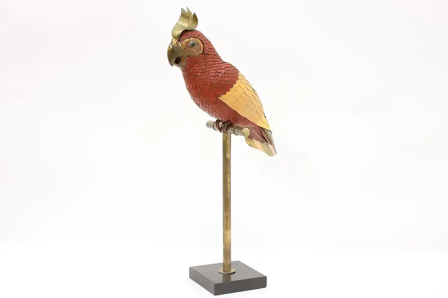 Main image of Cockatoo Leather & Brass Vintage Sculpture, Marble Base