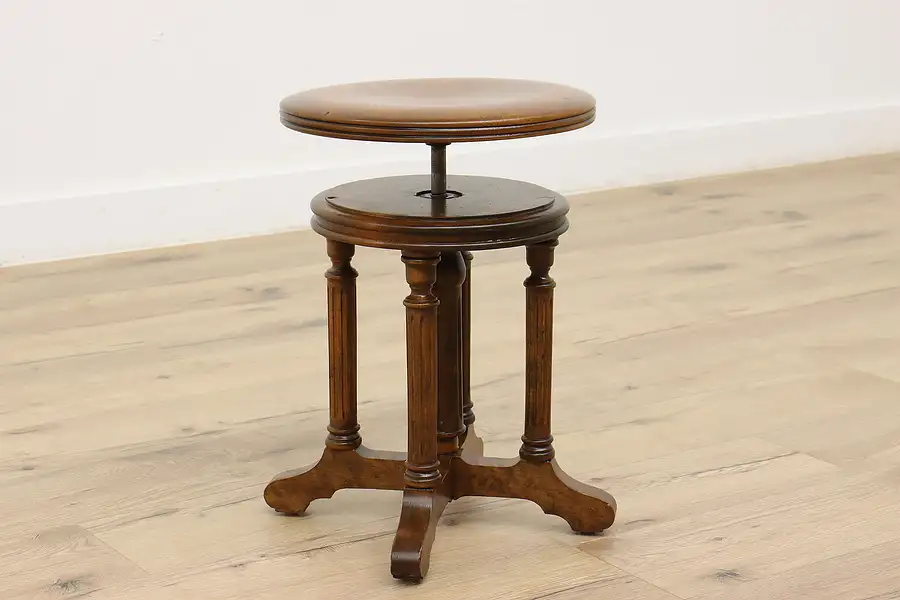 Main image of Victorian Antique Adjustable Swivel Piano or Organ Stool, Column Legs