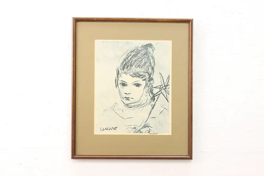 Main image of Young Child Vintage Midcentury Modern Original Signed Print, Cucaro 22.5"