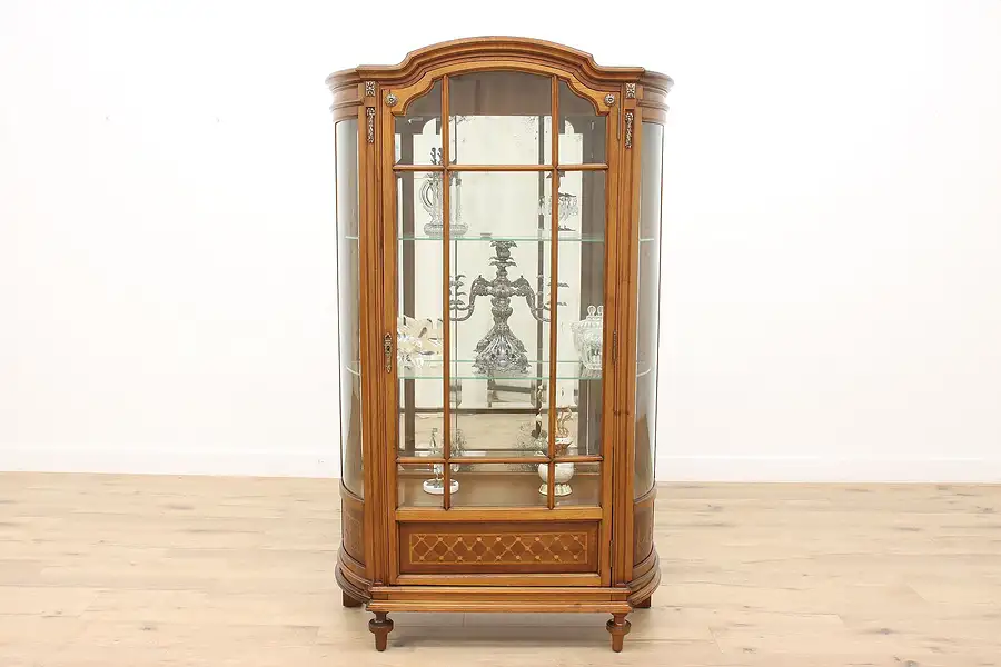 Main image of Italian Antique Carved Mahogany & Marquetry Curio Display Cabinet