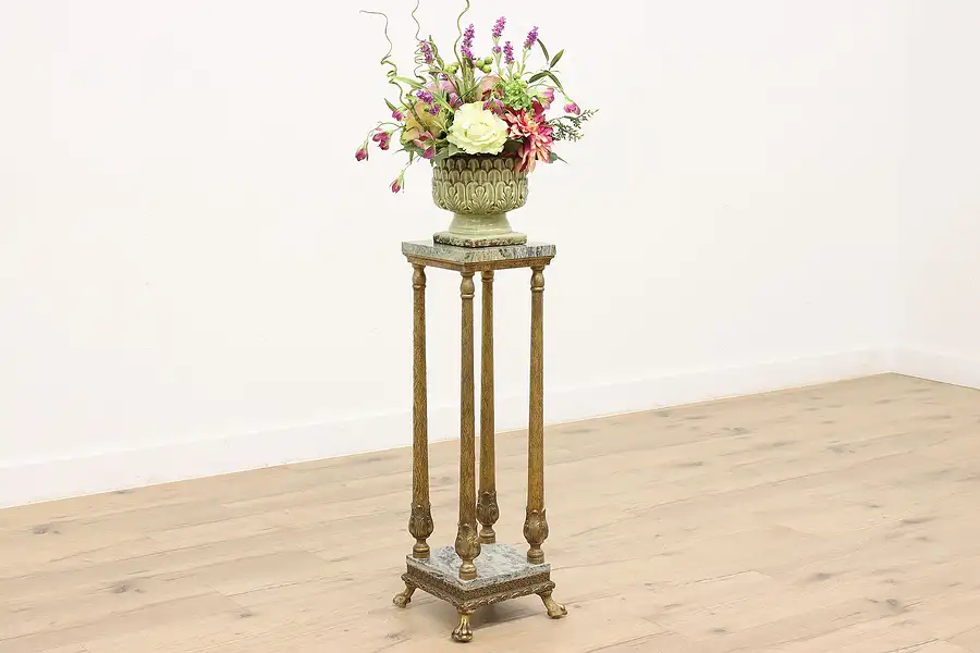 Main image of Swedish Antique Gold Stucco & Marble Plant Stand or Sculpture Pedestal