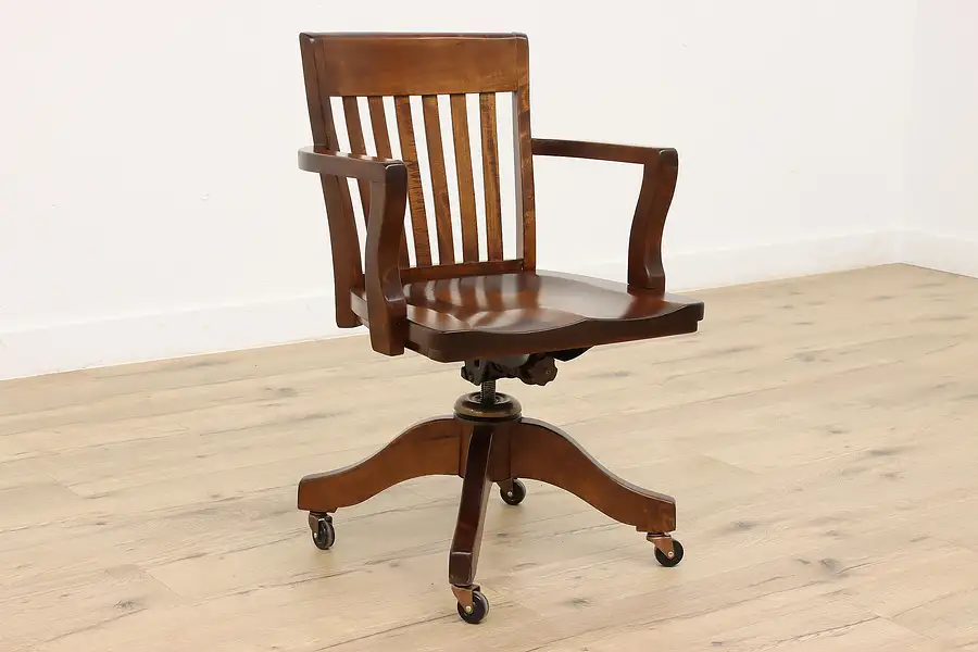 Main image of Traditional Vintage Birch Swivel Adjustable Office or Library Desk Chair