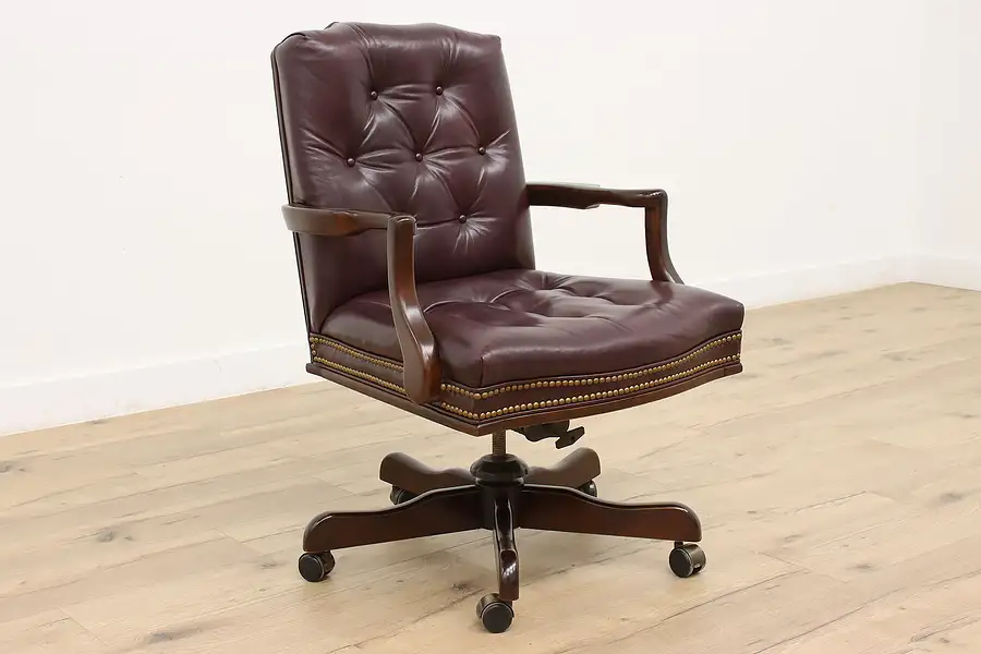 Main image of Traditional Vintage Tufted Leather Swivel Adjustable Desk Chair, Century