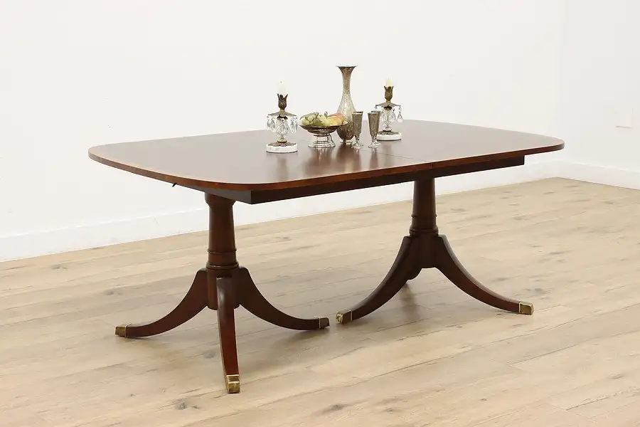 Main image of Georgian Design Vintage Banded Mahogany Double Pedestal 66" Dining Table