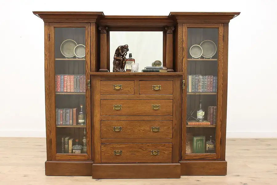 Main image of Arts & Crafts Mission Oak Antique Craftsman Bar, Sideboard, China Cabinet