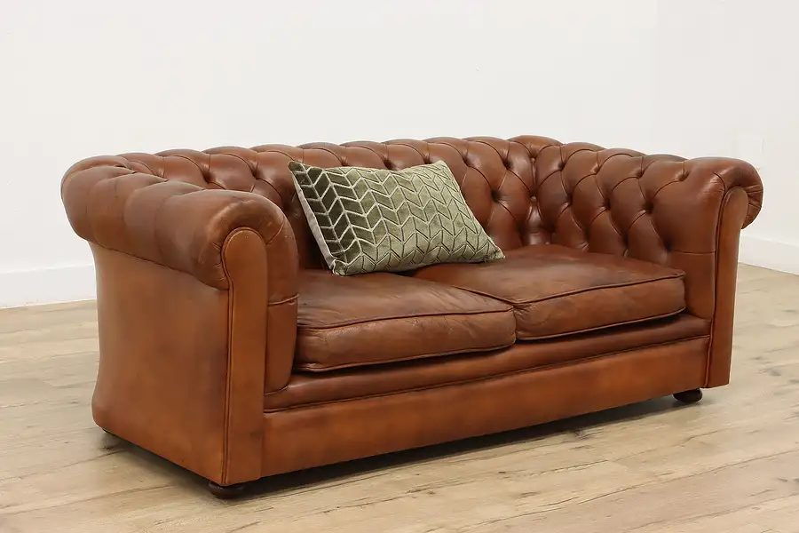 Main image of Chesterfield Vintage Tufted Natural Saddle Leather Traditional Sofa