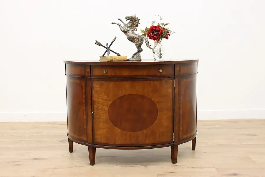 Main image of Georgian Vintage Sunburst Inlaid Mahogany Demilune Console or Hall Chest