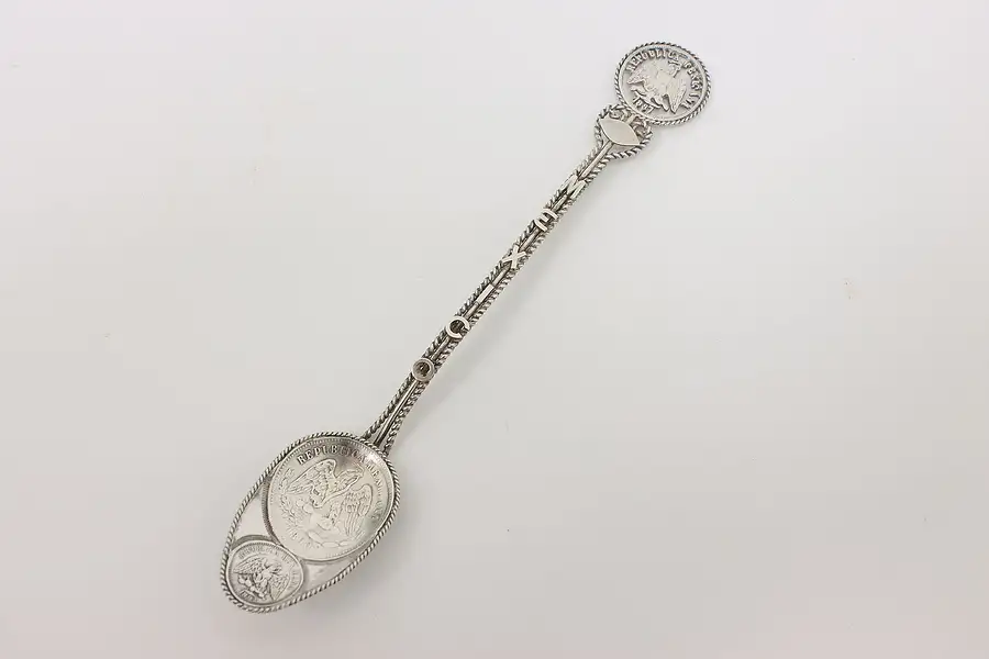 Main image of Mexican Antique Sterling Silver Souvenir Coin Spoon