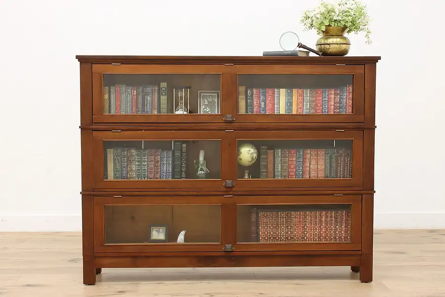 Main image of Craftsman Antique Walnut Double Wide 3 Stack Lawyer Bookcase or Display