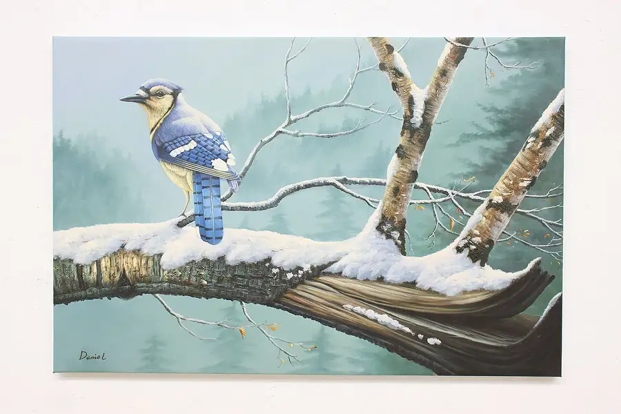 Main image of Bluejay in Winter Vintage Original Oil Painting, Daniel 36"