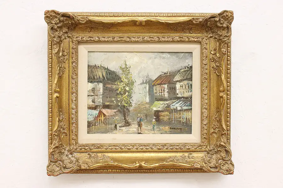 Main image of Paris Street Scene Vintage Original Oil Painting, Burnett 16.5"