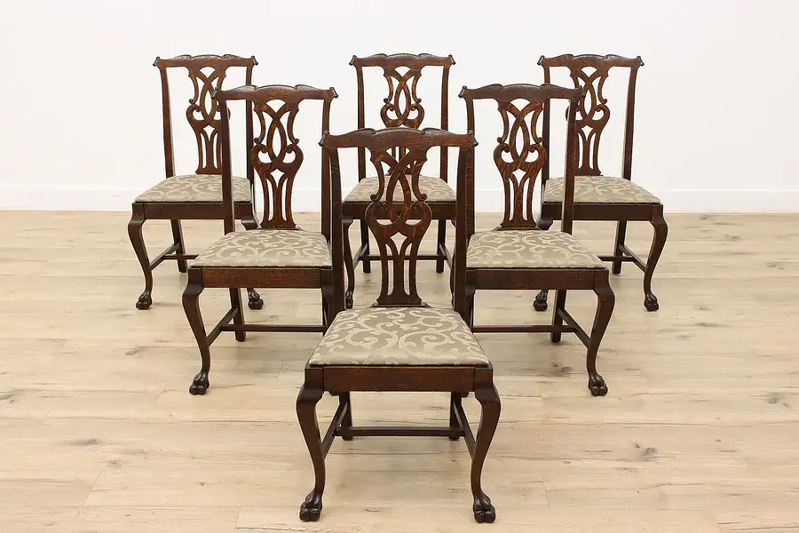 Main image of Set of 6 Georgian Design Antique Oak Dining Chairs, Paw Feet