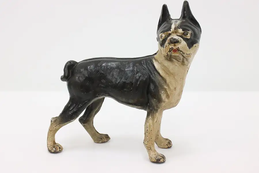 Main image of Farmhouse Antique Cast Iron Painted Boston Terrier Dog Statue Door Stop