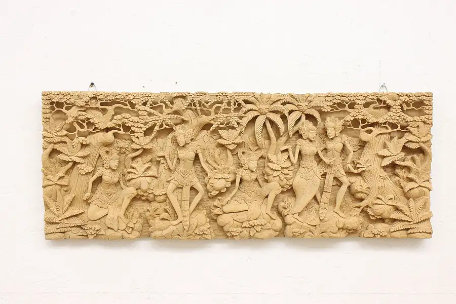 Main image of Southeast Asian Antique Cambodian Hand Carved Wood Temple Panel with Gods