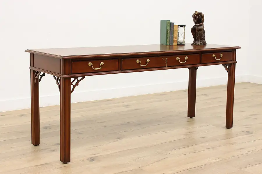 Main image of Georgian Design Vintage Banded Mahogany Library Table Desk Bernhardt