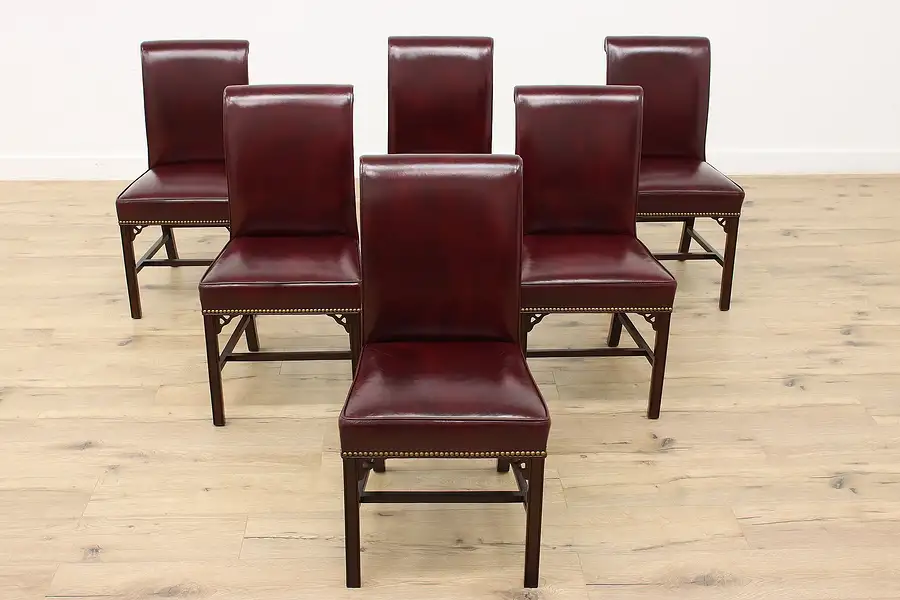 Main image of Set of 6 Traditional Vintage Leather Dining Chairs, Hancock & Moore