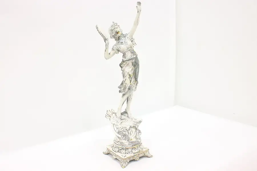 Main image of French Vintage Art Nouveau Statue Tambourine Player Sculpture