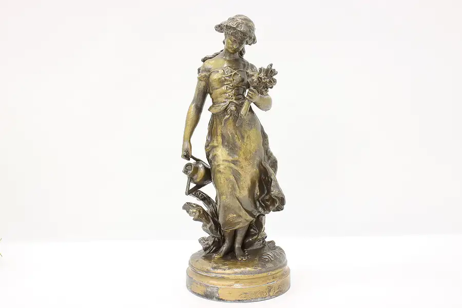 Main image of Art Nouveau Antique French Sculpture of Woman with Flowers