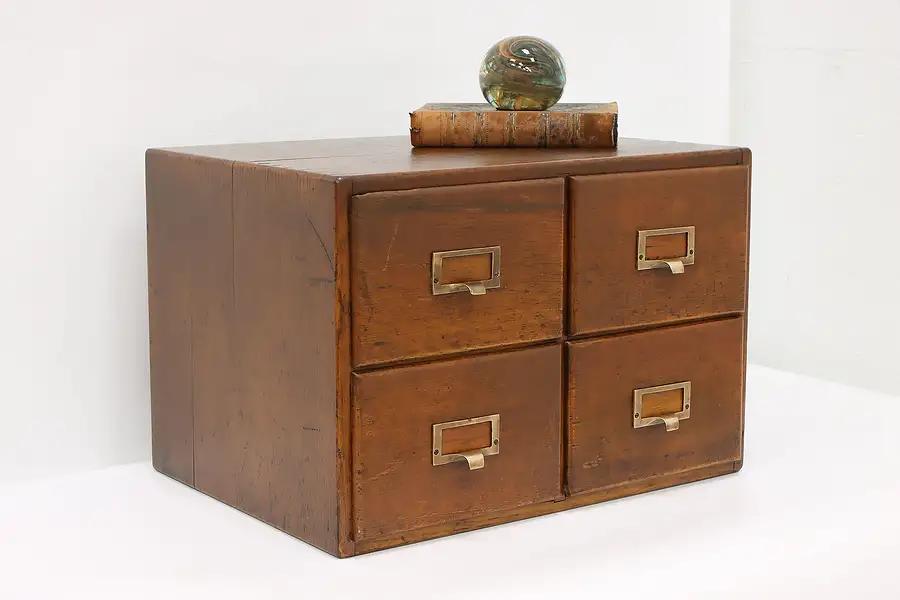 Main image of Desktop Antique 4 Drawer Oak Office Library File, Shaw Walker