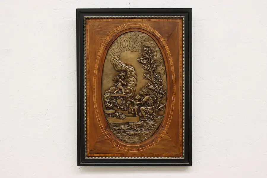 Main image of Mother Child & Angel Antique Salvage Bronze Plaque Marquetry Frame, Huet