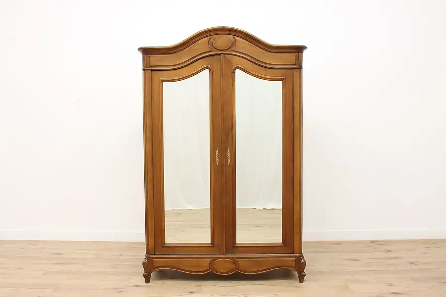 Main image of French Antique Walnut Armoire, Wardrobe, or Closet, Beveled Mirror Doors