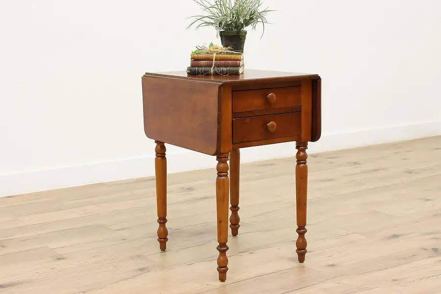 Main image of Sheraton Antique Farmhouse Pembroke Dropleaf Cherry Nightstand, End Table