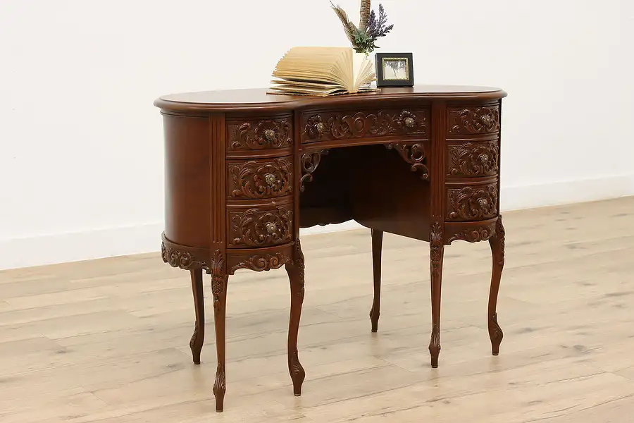 Main image of French Design Vintage Mahogany Kidney Shape Office or Library Desk