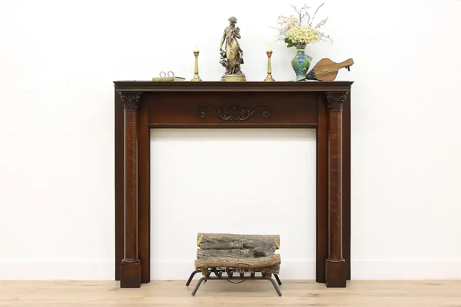 Main image of Victorian Antique Architectural Salvage Carved Oak Fireplace Mantel