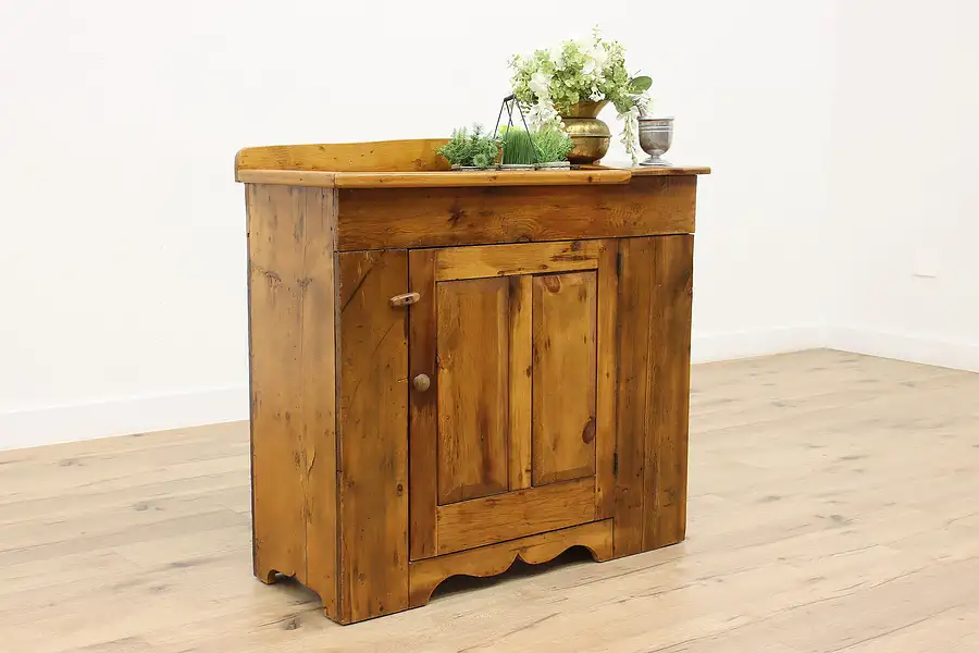 Main image of Farmhouse Antique Country Pine Dry Sink Cupboard Kitchen Pantry Cabinet