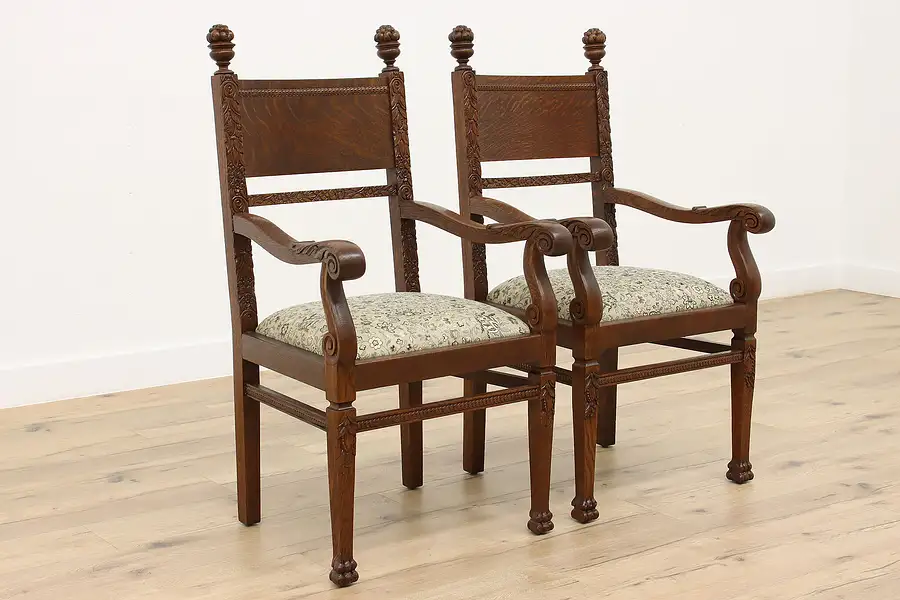 Main image of Pair of Victorian Antique Carved Oak Library, Office, or Desk Chairs